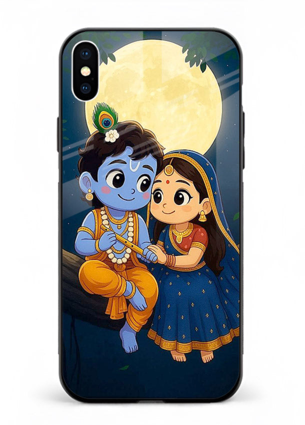 Radha Krishna moonlight romantic art iphone xs max glass devotional theme