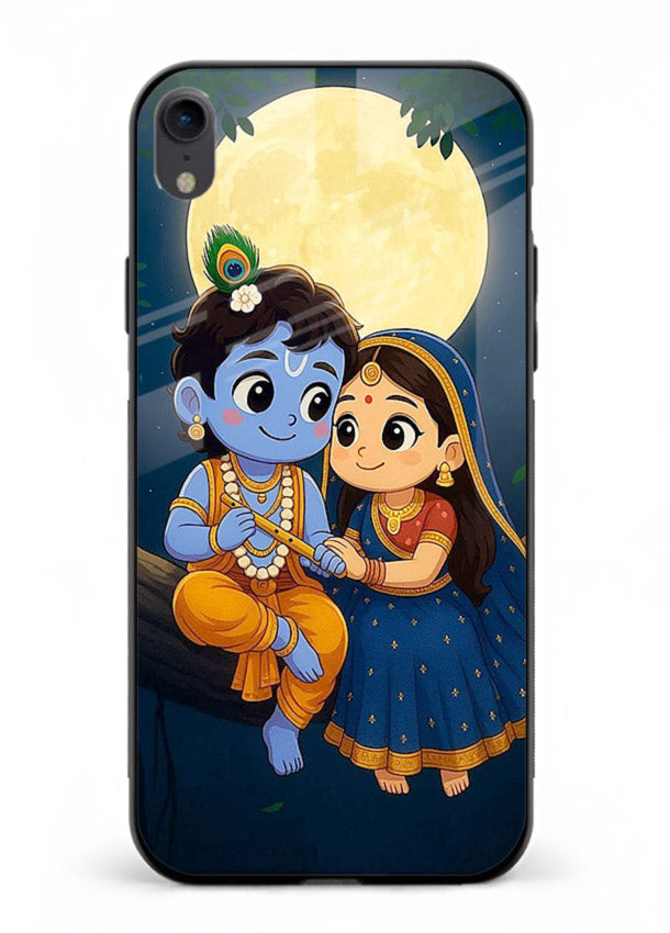 Radha Krishna moonlight romantic art iphone xr glass devotional theme