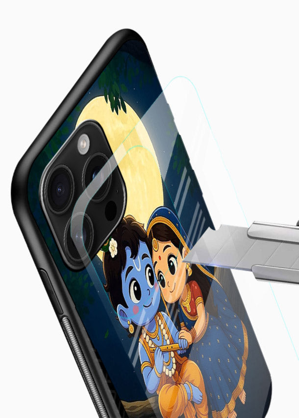 Radha Krishna moonlight romantic art glossy vibrant premium glass devotional theme - Angle Blade