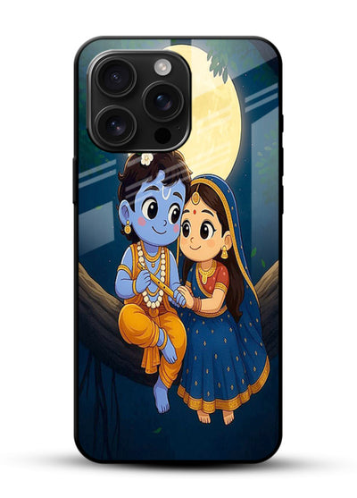 Radha Krishna moonlight romantic art glossy vibrant premium glass devotional theme - Angle Front