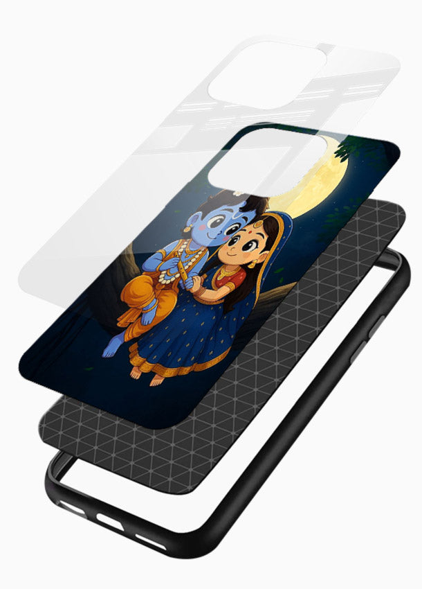 Radha Krishna moonlight romantic art glossy vibrant premium glass devotional theme - Angle Layers