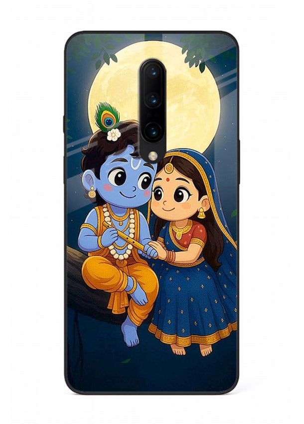 Radha Krishna moonlight romantic art OnePlus 7T Pro glass devotional theme