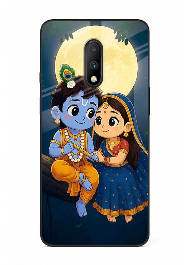 Radha Krishna moonlight romantic art OnePlus 7 glass devotional theme