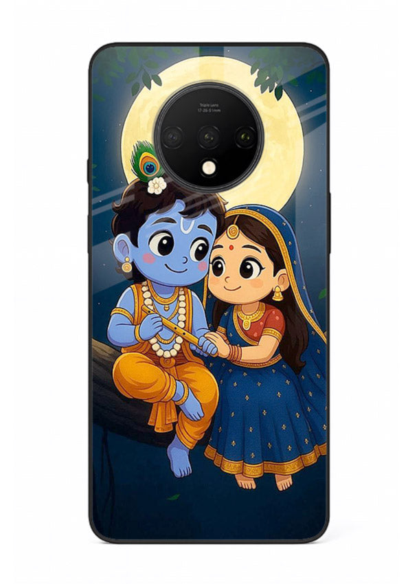 Radha Krishna moonlight romantic art OnePlus 7T glass devotional theme
