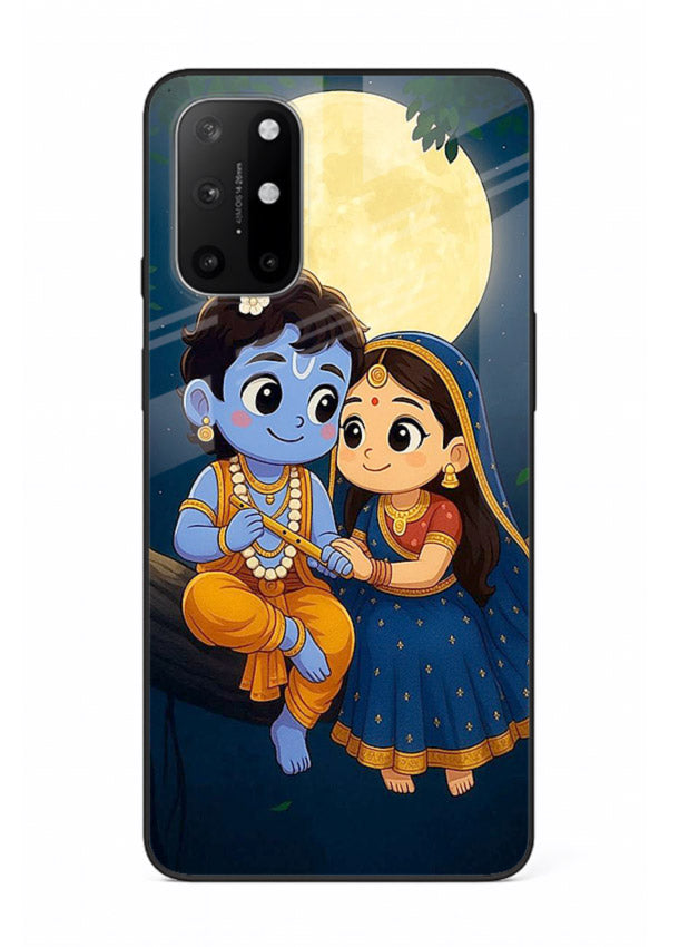 Radha Krishna moonlight romantic art OnePlus 8T glass devotional theme