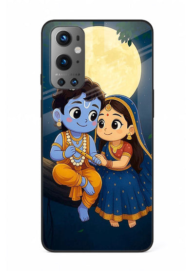 Radha Krishna moonlight romantic art OnePlus 9 glass devotional theme