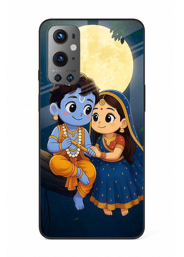 Radha Krishna moonlight romantic art OnePlus 9 glass devotional theme