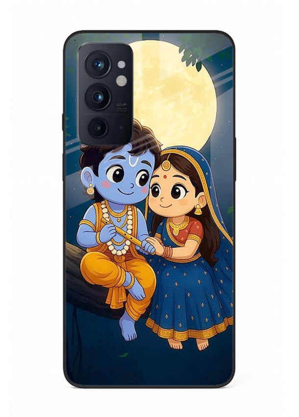 Radha Krishna moonlight romantic art OnePlus 9RT glass devotional theme