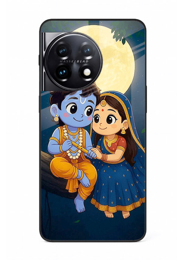 Radha Krishna moonlight romantic art OnePlus 11 glass devotional theme