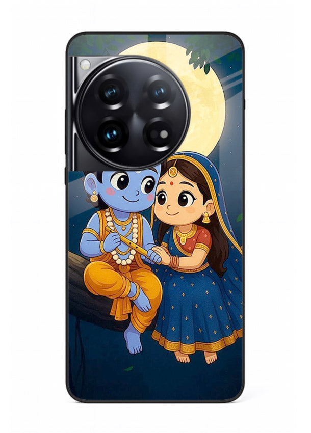 Radha Krishna moonlight romantic art OnePlus 12 glass devotional theme