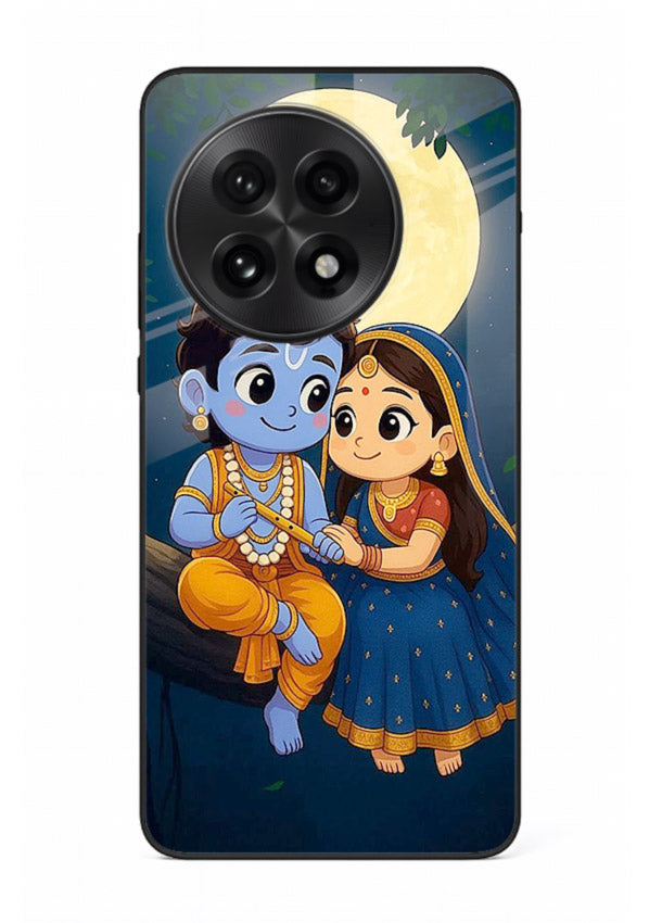 Radha Krishna moonlight romantic art OnePlus 13R glass devotional theme