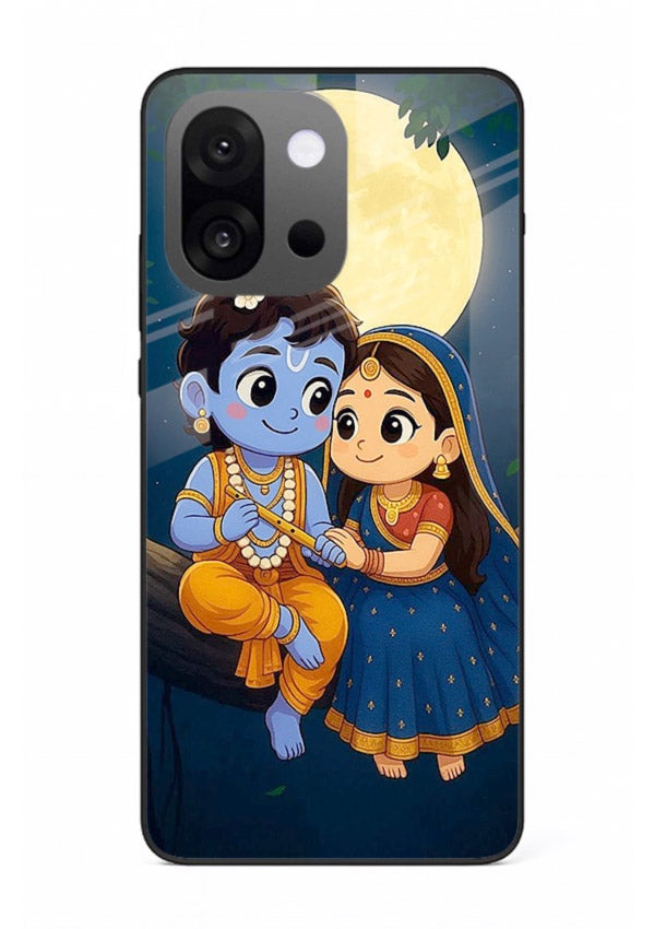 Radha Krishna moonlight romantic art OnePlus 13s glass devotional theme