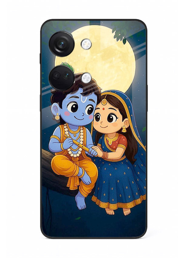 Radha Krishna moonlight romantic art OnePlus Nord 3 glass devotional theme