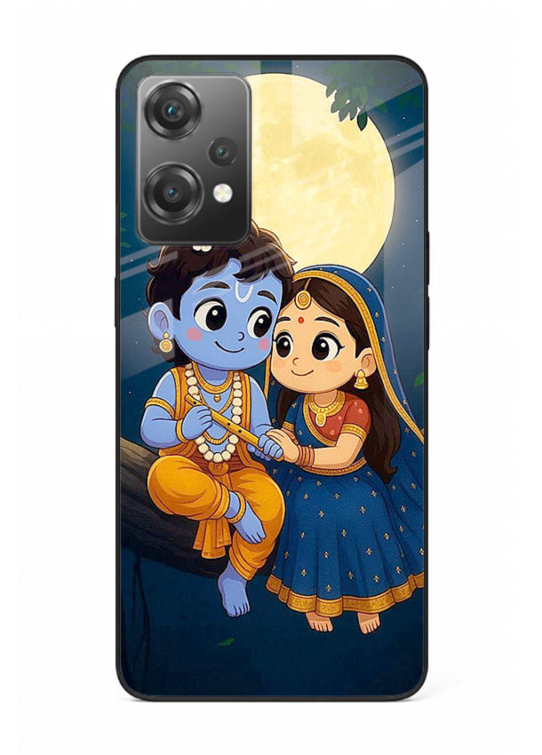 Radha Krishna moonlight romantic art OnePlus Nord CE2 Lite 5G glass devotional theme