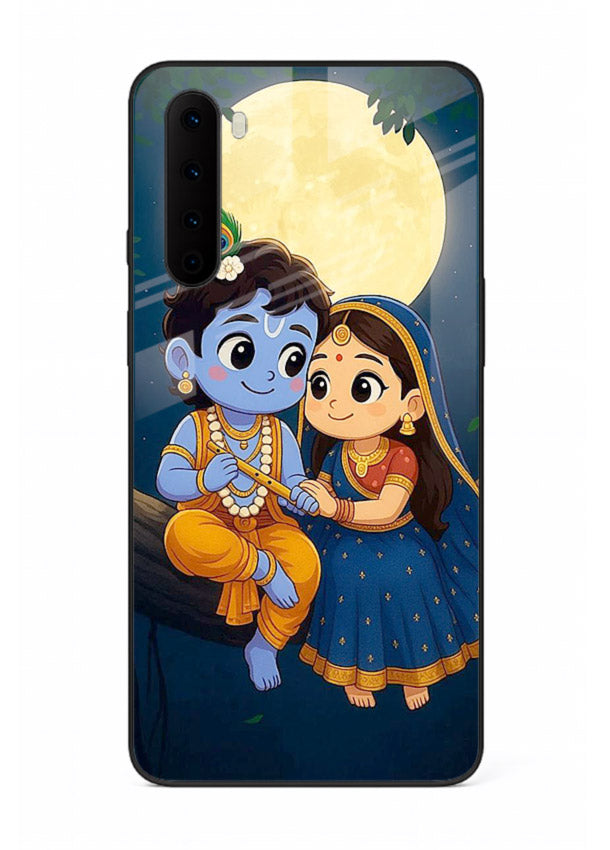 Radha Krishna moonlight romantic art OnePlus Nord glass devotional theme
