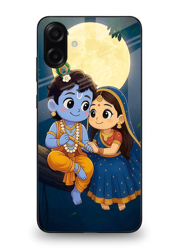 Radha Krishna moonlight romantic art Samsung M13 5G glass devotional theme