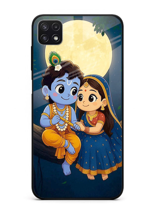 Radha Krishna moonlight romantic art Samsung F42 5G glass devotional theme