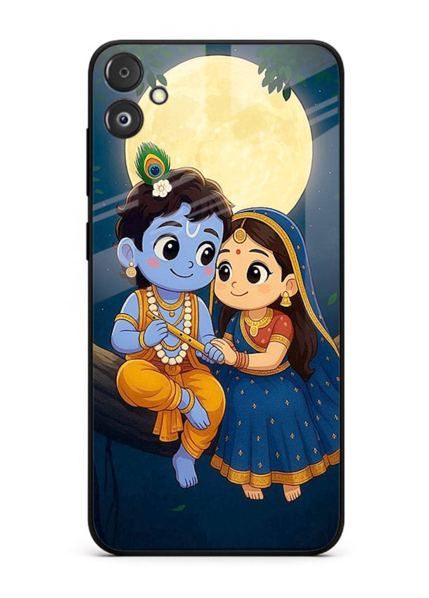 Radha Krishna moonlight romantic art Samsung F04 5G glass devotional theme