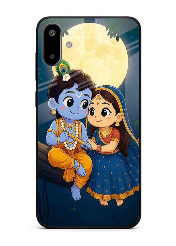 Radha Krishna moonlight romantic art Samsung F06 5G glass devotional theme