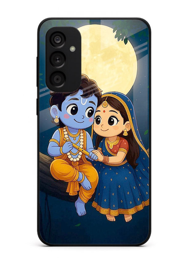 Radha Krishna moonlight romantic art Samsung F54 5G glass devotional theme