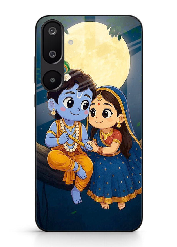 Radha Krishna moonlight romantic art Samsung M16 5G glass devotional theme