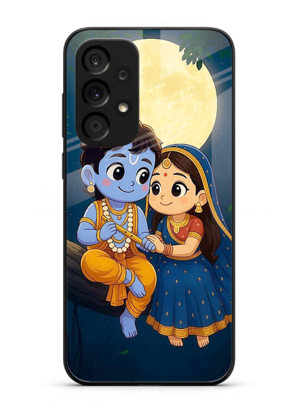 Radha Krishna moonlight romantic art Samsung A73 5G glass devotional theme