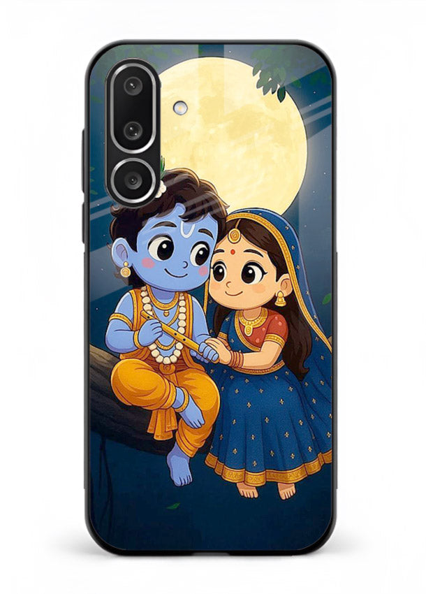 Radha Krishna moonlight romantic art Samsung F56 5G glass devotional theme