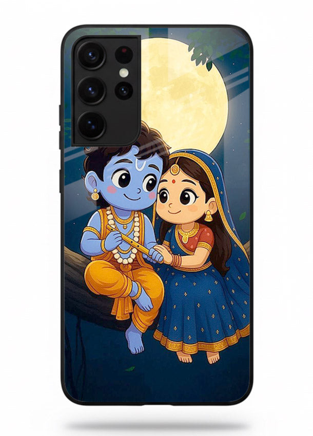 Radha Krishna moonlight romantic art Samsung S21 Ultra glass devotional theme