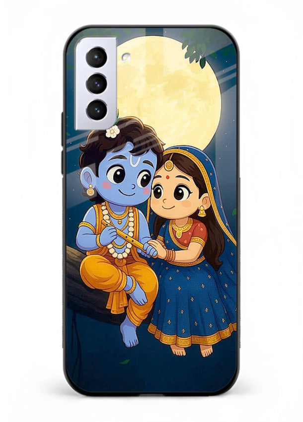 Radha Krishna moonlight romantic art Samsung S21 FE glass devotional theme