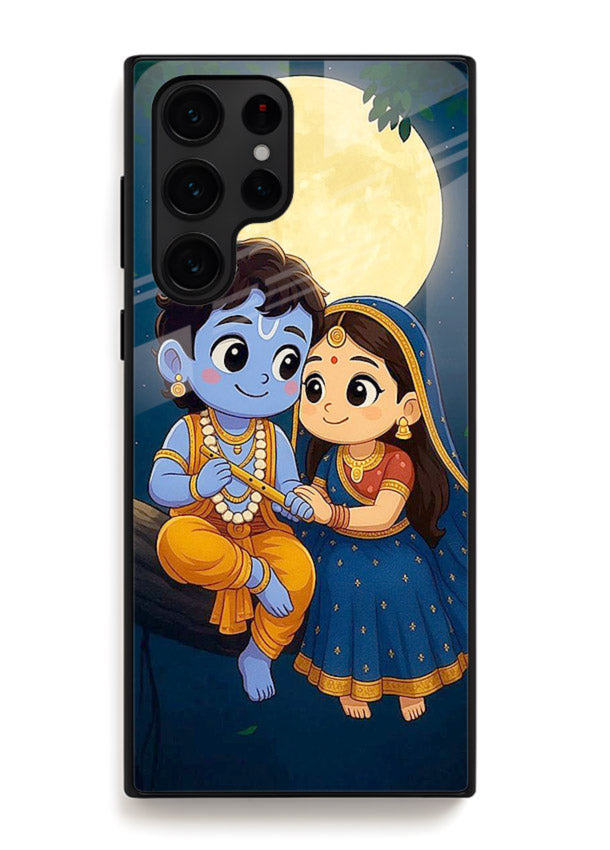 Radha Krishna moonlight romantic art Samsung S24 Ultra glass devotional theme