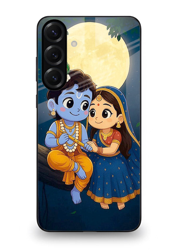Radha Krishna moonlight romantic art Samsung M34 5G glass devotional theme