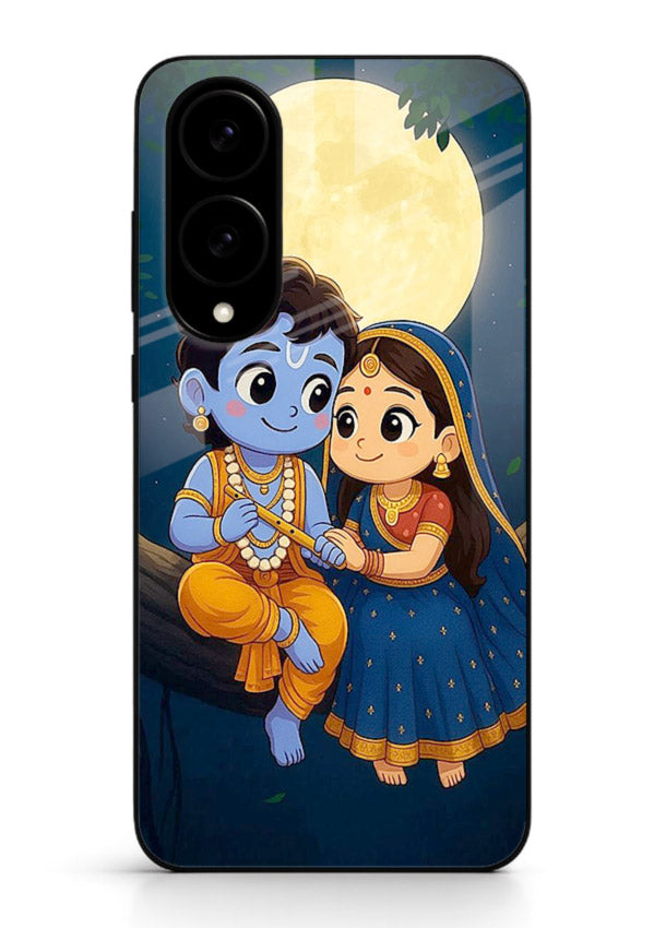 Radha Krishna moonlight romantic art Samsung S25 Edge glass devotional theme