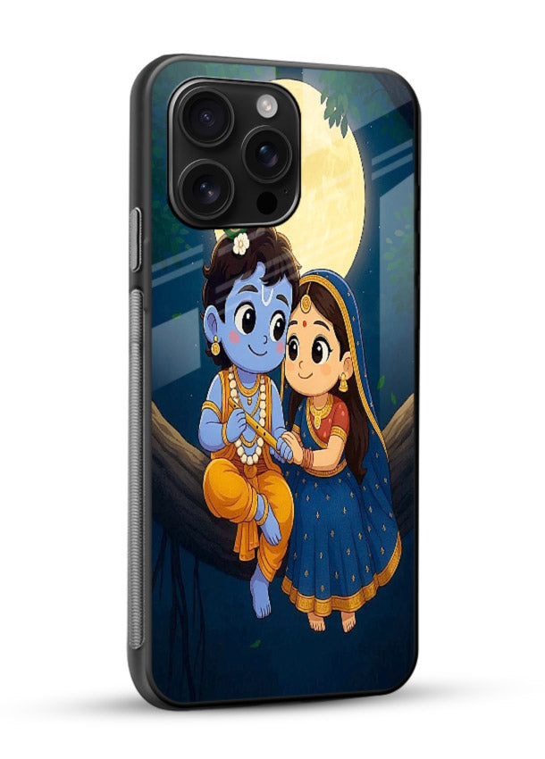 Radha Krishna moonlight romantic art glossy vibrant premium glass devotional theme - Angle Side