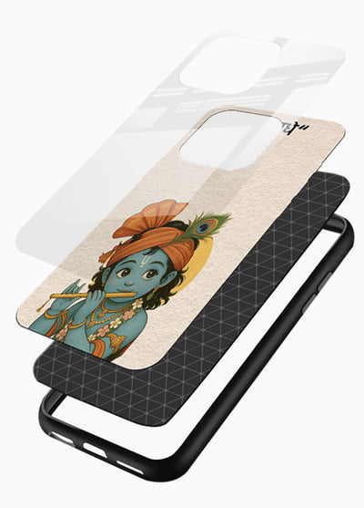 Krishna Radhe text beige minimal glossy vibrant premium devotional clean design cover - Angle Layers