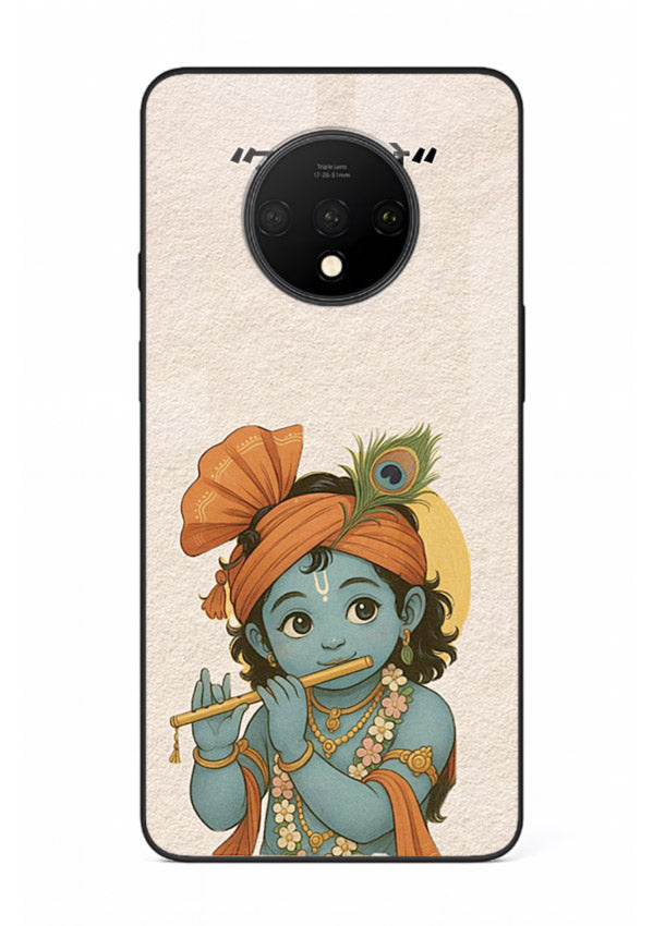 Krishna Radhe text beige minimal OnePlus 7T devotional clean design cover