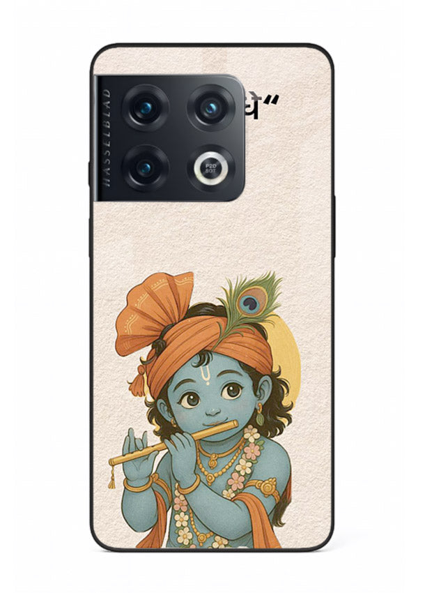Krishna Radhe text beige minimal OnePlus 10 Pro devotional clean design cover