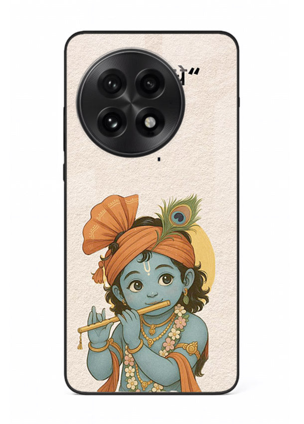 Krishna Radhe text beige minimal OnePlus 13 devotional clean design cover