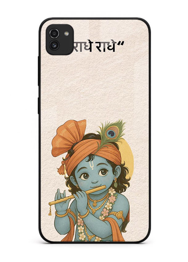 Krishna Radhe text beige minimal Samsung A03 devotional clean design cover