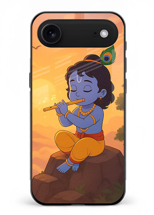Krishna flute sunset warm tone iphone 18 air devotional glass cover