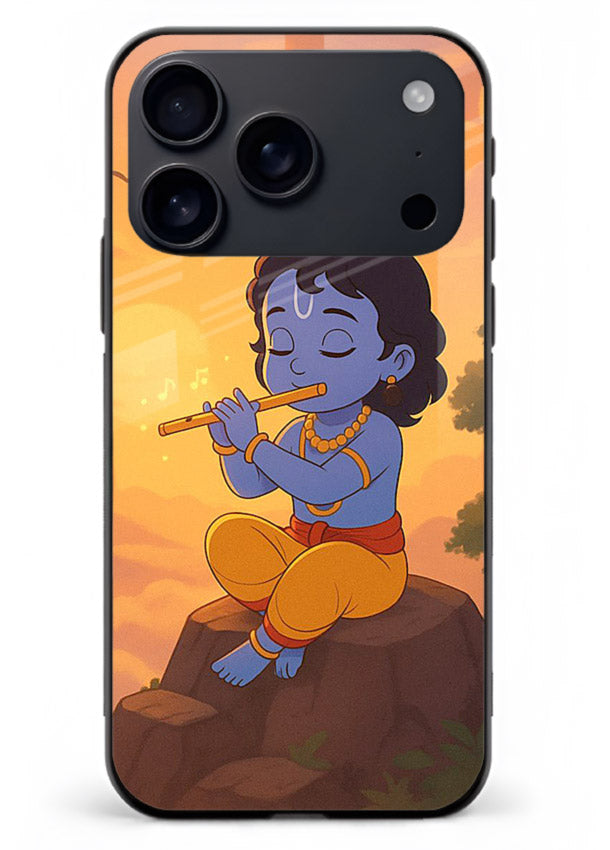 Krishna flute sunset warm tone iphone 18 pro max devotional glass cover