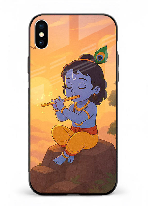 Krishna flute sunset warm tone iphone xs max devotional glass cover