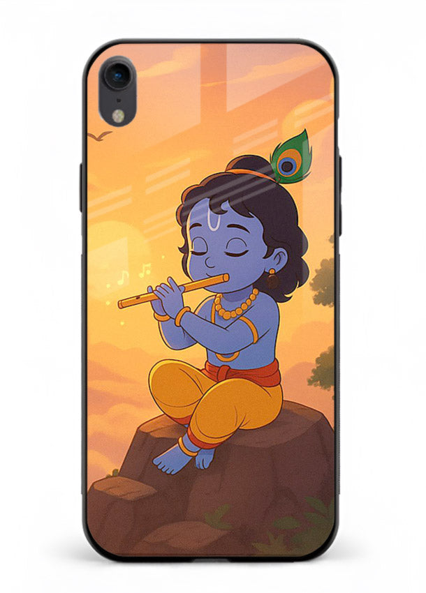 Krishna flute sunset warm tone iphone xr devotional glass cover