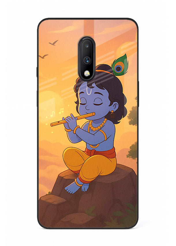 Krishna flute sunset warm tone OnePlus 7 devotional glass cover