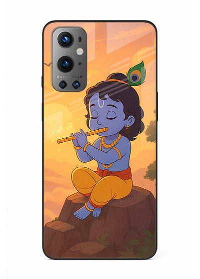 Krishna flute sunset warm tone OnePlus 9 devotional glass cover
