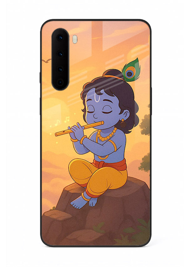Krishna flute sunset warm tone OnePlus Nord devotional glass cover