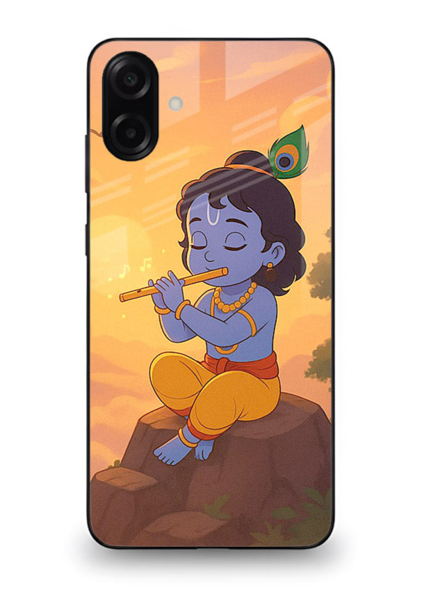 Krishna flute sunset warm tone Samsung M13 5G devotional glass cover