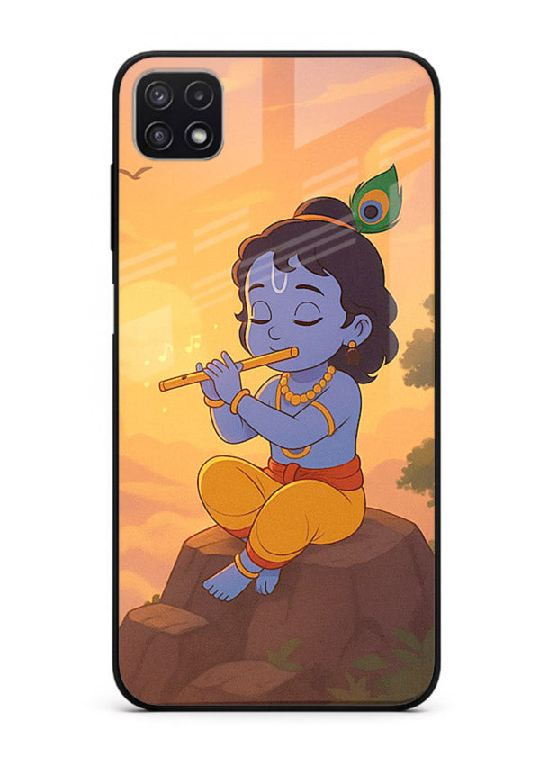 Krishna flute sunset warm tone Samsung F42 5G devotional glass cover