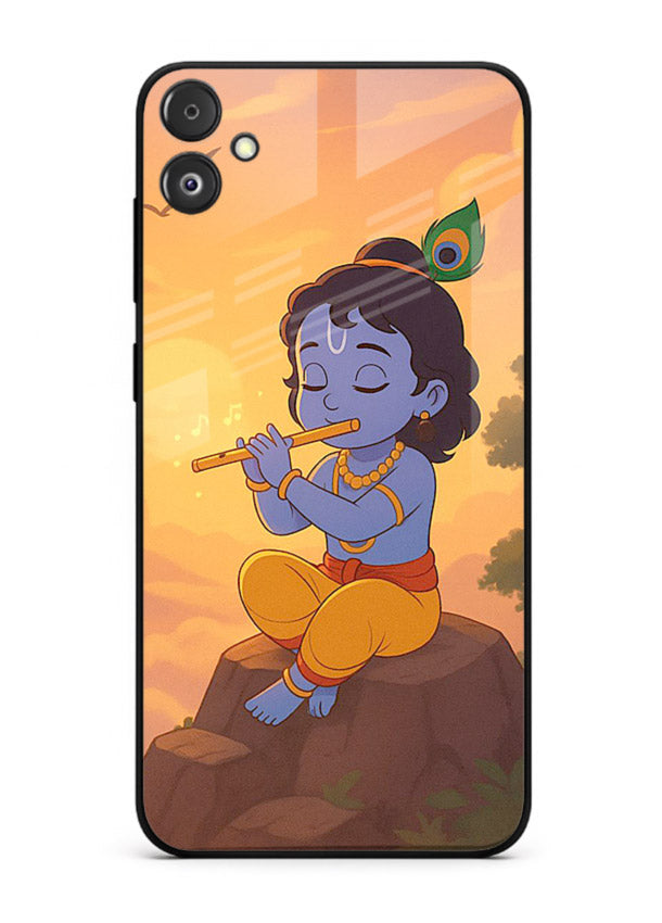 Krishna flute sunset warm tone Samsung F04 5G devotional glass cover