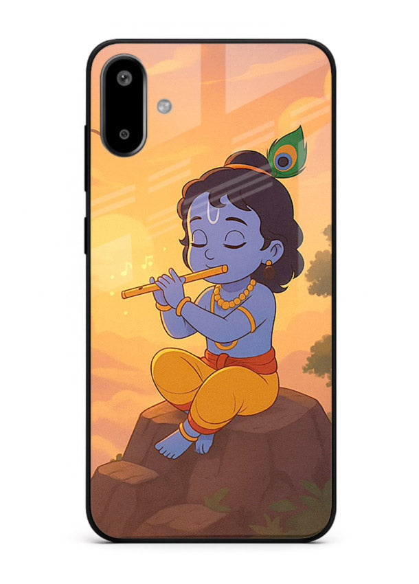 Krishna flute sunset warm tone Samsung F06 5G devotional glass cover