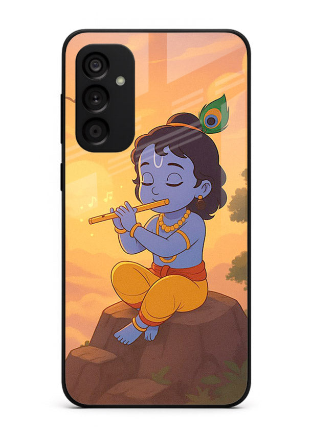 Krishna flute sunset warm tone Samsung A34 5G devotional glass cover